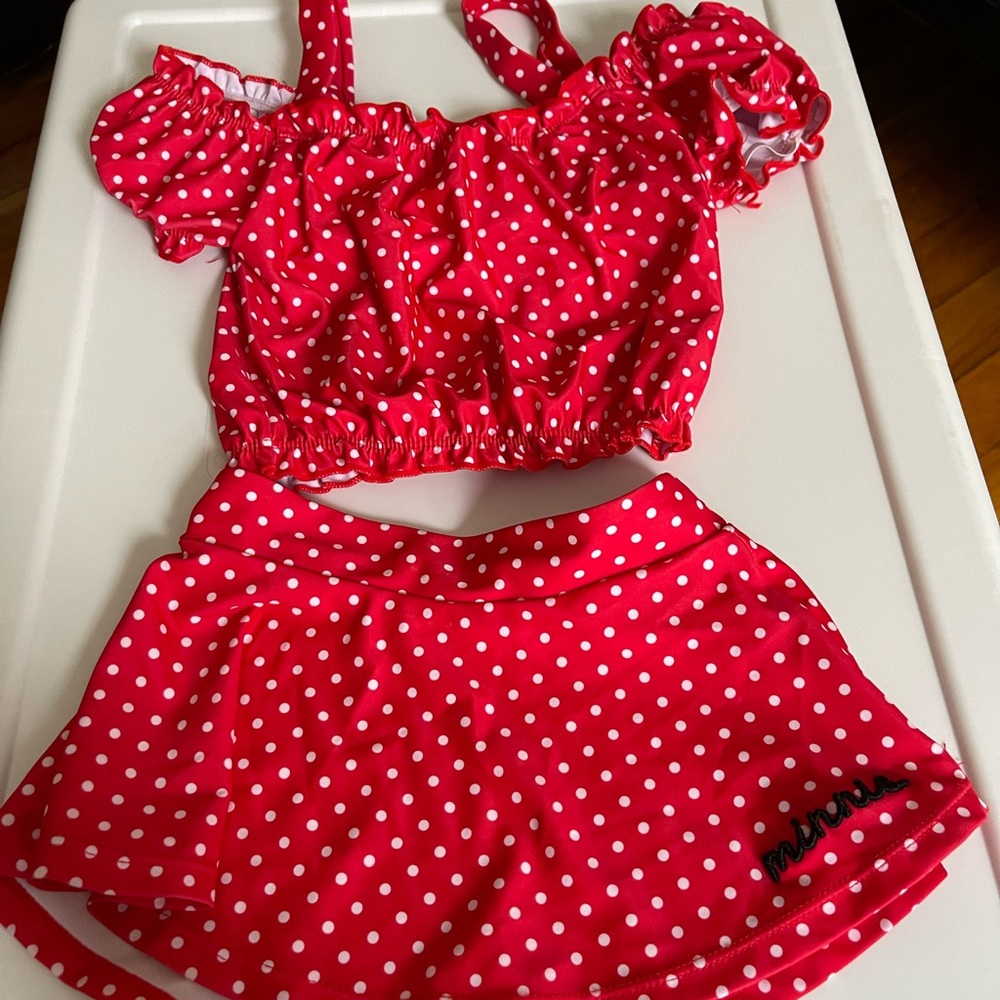 Disney Minnie Mouse Bikini Swim Suit with skirt cover up and bow